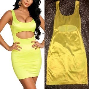 Sexy Cutout Bodycon Dress, Neon Yellow